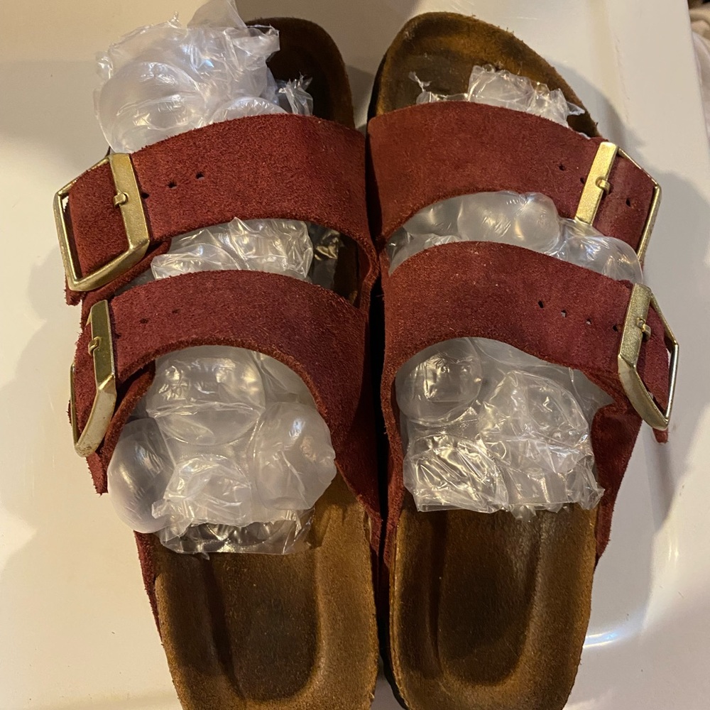 Birkenstock maroon sandals